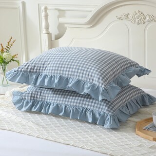 Foto 3 | Foto 3 | Juego De Fundas De Almohada Mywinlle Con Volantes Azules A Cuadros Tamaño Estándar - Venta Internacional.