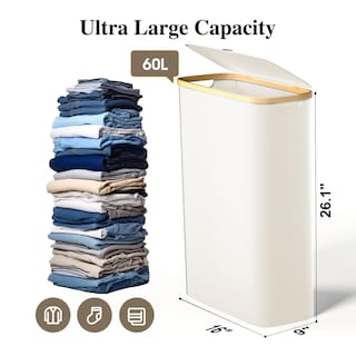 Foto 2 | Foto 2 | Cesto Para Ropa Sucia Foluck Slim 60 L Impermeable Con Tapa Color Beige - Venta Internacional.