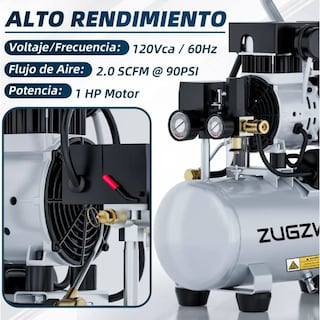 Foto 2 | Foto 2 | Zugzwang Compresor De Aire Silencioso Aceite Libre 1 Hp 3 Gal Plata