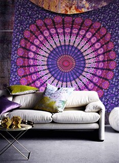 Foto 1 | Foto 1 | Tapiz Raajsee De Algodón Indio Con Mandala Morado 210x232 Cm - Venta Internacional.