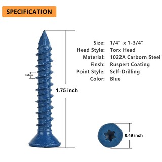 Foto 3 | Foto 3 | Tornillos Para Hormigón Allkeen  100 Unidades  1/4 X 1-3/4 Pulgadas  Acero Al Carbono - Venta Internacional.