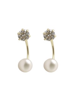 Foto 1 | Foto 1 | Aretes Mancini Curvo Dorado Zirconia Con Perla Natural