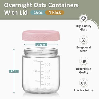 Foto 2 | Foto 2 | Recipientes Para Alimentos Poikshark Overnight Oats 480 Ml Paquete De 4 Unidades De Vidrio - Venta Internacional.