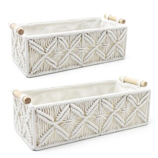 Foto 1 | Foto 1 | Juego De 2 Cestas De Almacenamiento Nonam Macramé Bohemio Tejidas Blancas - Venta Internacional.