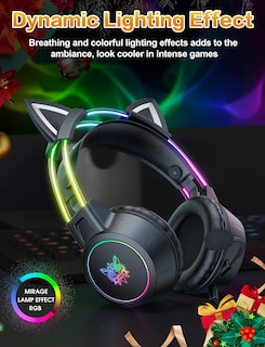 Foto 2 | Foto 2 | Auriculares Para Juegos Onitoon Ligeros Con Orejas De Gato Desmontables Rgb - Venta Internacional.