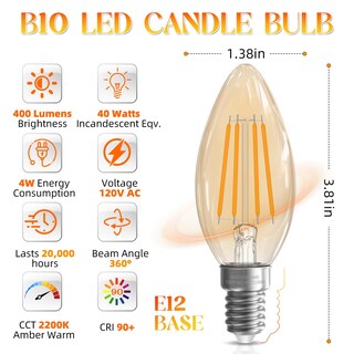 Foto 2 | Foto 2 | Bombilla Led Gvvoohome E12 Para Candelabro 4 W 2200 K Color Ámbar Cálido 400 Lúmenes - Venta Internacional.
