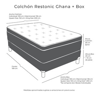Foto 7 | Foto 7 | Colchón Restonic Ghana King Size + Box Dicasa + Almohada Royal Twin