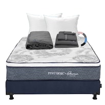 Colchón Restonic Ghana Matrimonial + Box Dicasa + Almohada Royal Twin + Protector Lux + Sábanas Royal