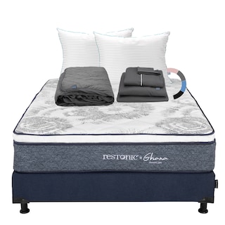 Foto 1 | Foto 1 | Colchón Restonic Ghana Matrimonial + Box Dicasa + Almohada Royal Twin + Protector Lux + Sábanas Royal