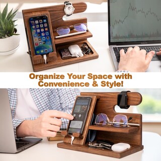 Foto 7 | Foto 7 | Soporte De Madera Para Teléfono Teslyar Organizador De Mesita De Noche Color Beige - Venta Internacional.