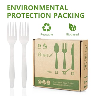 Foto 3 | Foto 3 | Tenedor Compostable Herlly 100 Cubiertos Biodegradables Para Fiesta - Venta Internacional.