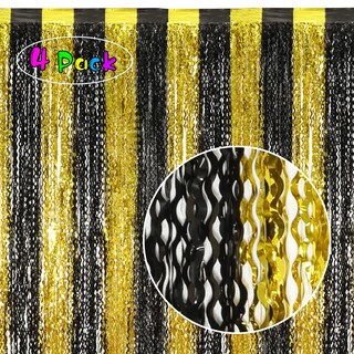Foto 2 | Foto 2 | Cortinas Con Flecos Laminados Keeuh Negras Y Doradas Paquete De 4 Unidades 1 M X 2 M - Venta Internacional.