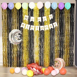 Foto 4 | Foto 4 | Cortinas Con Flecos Laminados Keeuh Negras Y Doradas Paquete De 4 Unidades 1 M X 2 M - Venta Internacional.