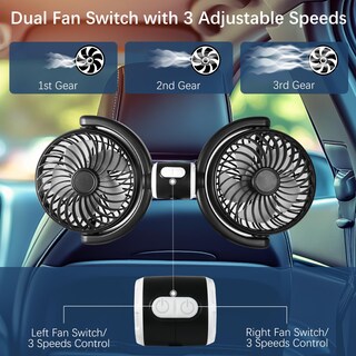 Foto 5 | Foto 5 | Asiento Trasero De Coche Con Doble Ventilador Huenlyel Para Niños Con 3 Ajustes De Velocidad - Venta Internacional.
