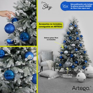 Foto 6 | Foto 6 | Esferas Para Árbol De Navidad Artego Grandes De 10 Cm De Diámetro Paq 16 Esferas Azul Aqua Línea Sky