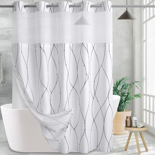 Foto 1 | Foto 1 | Cortina De Ducha Konzent De Tela Blanca Con Rayas Negras 180 X 190 Cm - Venta Internacional.