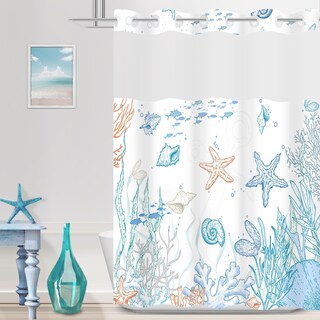 Foto 1 | Foto 1 | Set De Cortinas De Ducha Twlsncd Sin Gancho Nautical Coastal Orange - Venta Internacional.