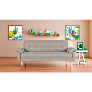 Foto 1 | Foto 1 | Sofá Cama Makora Salam Con Memory Foam Color Gris Claro Lino Respaldo Reclinable De 3 Posiciones Con Portavasos