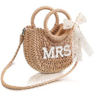 Foto 1 | Foto 1 | Bolso Tejido A Mano Straw Bride Con Diseño De Letra Rosa Mrs. - Venta Internacional.