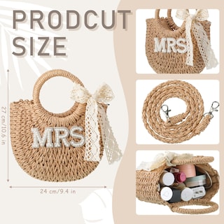 Foto 2 | Foto 2 | Bolso Tejido A Mano Straw Bride Con Diseño De Letra Rosa Mrs. - Venta Internacional.