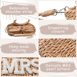 Foto 4 | Foto 4 | Bolso Tejido A Mano Straw Bride Con Diseño De Letra Rosa Mrs. - Venta Internacional.
