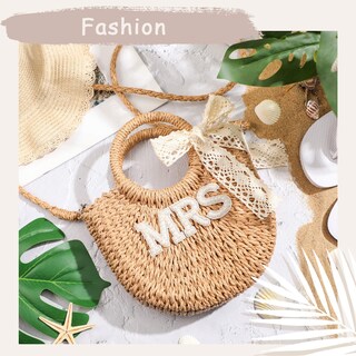 Foto 5 | Foto 5 | Bolso Tejido A Mano Straw Bride Con Diseño De Letra Rosa Mrs. - Venta Internacional.