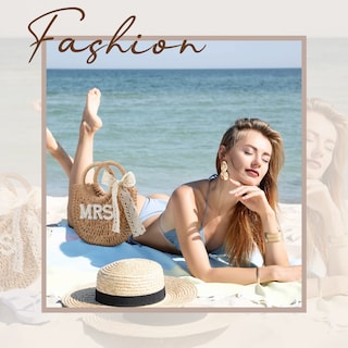 Foto 6 | Foto 6 | Bolso Tejido A Mano Straw Bride Con Diseño De Letra Rosa Mrs. - Venta Internacional.