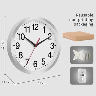 Foto 4 | Foto 4 | Reloj De Pared Moderno Rohioue De 25 Cm Funciona Con Pilas Color Plateado - Venta Internacional.