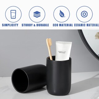 Foto 6 | Foto 6 | Juego de Soportes para Cepillos de Dientes Bsdisp Cerámica Negra Mate 2 Tazas - Venta Internacional
