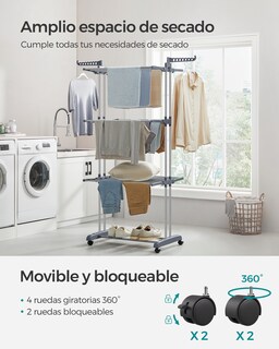 Foto 3 | Foto 3 | Tendedero Plegable De 4 Niveles Móvil Con Ruedas Asas Plegables