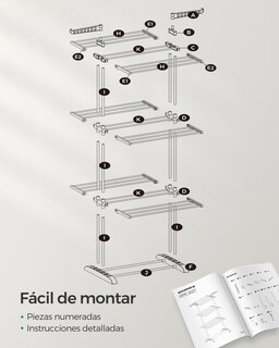 Foto 8 | Foto 8 | Tendedero Plegable De 4 Niveles Móvil Con Ruedas Asas Plegables