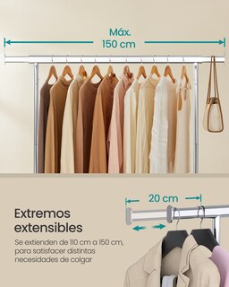 Foto 4 | Foto 4 | Perchero de Acero con Ruedas y Extensible Songmics Home Plateado