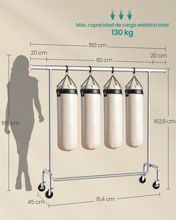 Foto 6 | Foto 6 | Perchero de Acero con Ruedas y Extensible Songmics Home Plateado