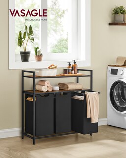 Foto 2 | Foto 2 | Cesto De Ropa Sucia Con 3 Bolsas Extraíbles 40 L Cada Una Con 2 Estantes Baño Lavandería