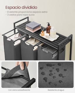 Foto 4 | Foto 4 | Cesto De Ropa Sucia 3 Bolsas Extraíbles Tela Oxford 3x38 L Marco Metálico Con Estante
