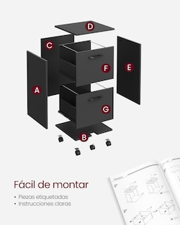 Foto 7 | Foto 7 | Archivador De 2 Cajones Archivador Móvil Soporte Impresora Documentos A4 Carta Carpetas