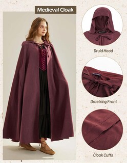 Foto 2 | Foto 2 | Capa Medieval Con Capucha Del Cabo Escarlata Oscuridad Renacentista Vino - Venta Internacional.
