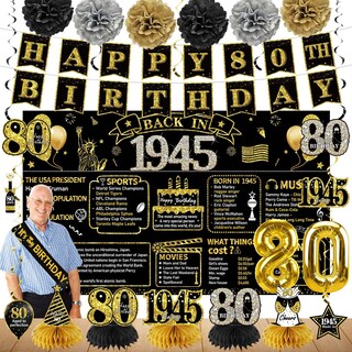 Foto 1 | Foto 1 | Decoraciones De Cumpleaños Zirtorei 80th Vintage 1945 21 Piezas - Venta Internacional.