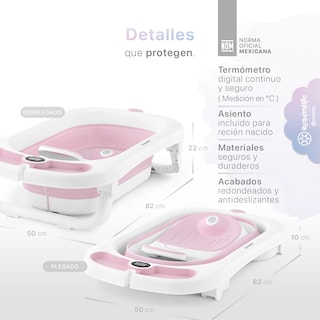 Foto 6 | Foto 6 | Bañera Para Bebé Con Termómetro Esquimal Plegable Con Asiento Antideslizante - Rosa