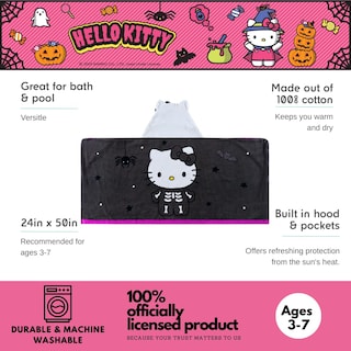 Foto 2 | Foto 2 | Toalla Con Capucha Sanrio Hello Kitty Skeleton Para Halloween Kids - Venta Internacional.