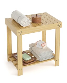 Foto 1 | Foto 1 | Banco De Ducha Bamneat Para Baño Pequeño De Bambú Con Estante De Almacenamiento - Venta Internacional.