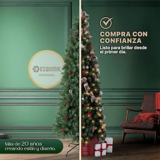 Foto 6 | Foto 6 | Árbol De Navidad Esquimal Pino Tipo Lápiz 1.50m Verde Con Piñas Y Bayas