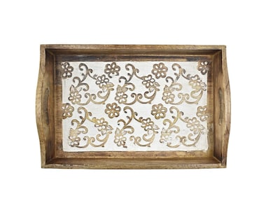 Foto 1 | Foto 1 | Bandeja De Madera Para Servir Desayuno Madera De Mango Tallada A Mano 38 X 25 Cm - Venta Internacional.