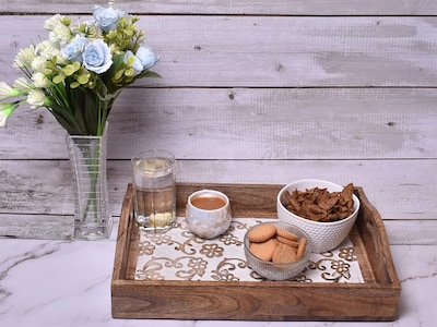 Foto 5 | Foto 5 | Bandeja De Madera Para Servir Desayuno Madera De Mango Tallada A Mano 38 X 25 Cm - Venta Internacional.