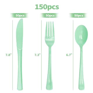 Foto 2 | Foto 2 | Juego De Cubiertos De Plástico Joy Akkess 150 Piezas Color Verde Salvia - Venta Internacional.