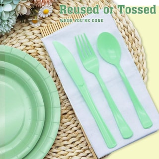 Foto 3 | Foto 3 | Juego De Cubiertos De Plástico Joy Akkess 150 Piezas Color Verde Salvia - Venta Internacional.