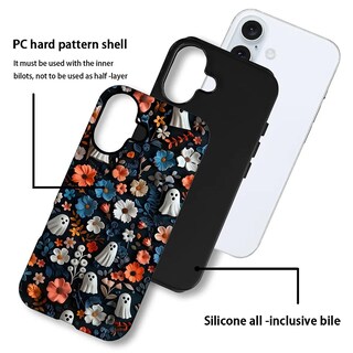 Foto 4 | Foto 4 | Funda Híbrida A Prueba De Golpes Con Diseño Floral De Fantasmas De Halloween Para Iphone 16 - Venta Internacional.
