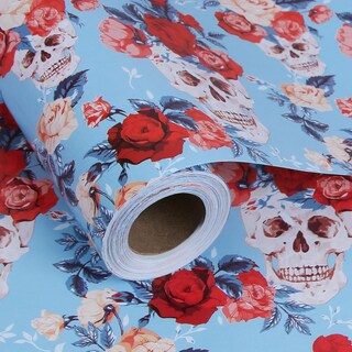 Foto 1 | Foto 1 | Rollo De Papel De Regalo Aimyoo Blue Skull Floral 43 Cm X 18 M - Venta Internacional.