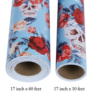 Foto 3 | Foto 3 | Rollo De Papel De Regalo Aimyoo Blue Skull Floral 43 Cm X 18 M - Venta Internacional.