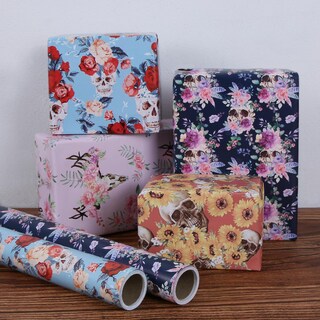 Foto 5 | Foto 5 | Rollo De Papel De Regalo Aimyoo Blue Skull Floral 43 Cm X 18 M - Venta Internacional.